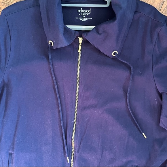 NWT Sweatshirt Jacket Full Zip Blue Fold Collar Pockets Cotton Blend Plus Sz 3xl - Picture 3 of 12